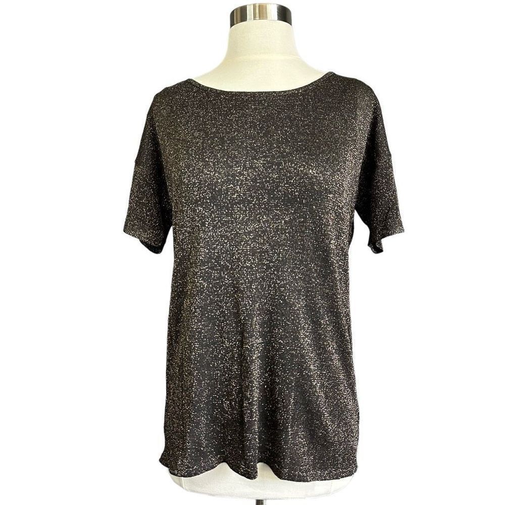 Skies Are Blue Glam Holiday Sparkle Glitter Metallic 90s Style Short Sleeve Blou